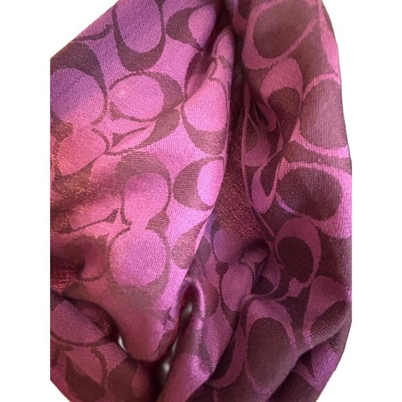 Coach Purple Signature Scarf 30% Silk & 70% Wool, Preppy Fall Boho Relaxed Fit - Picture 3 of 7